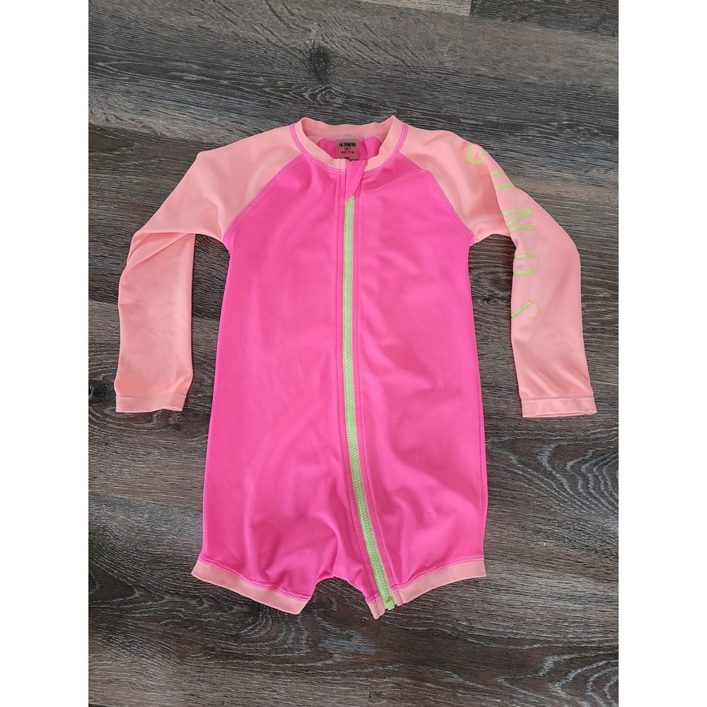 Bonds Baby Girl 18-24M Size 2 Pink Long‎ Sleeve Rash Guard Romper Swimsuit #5